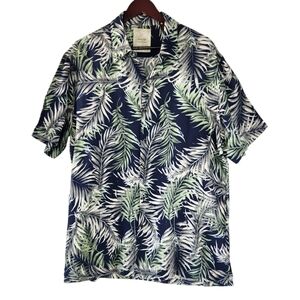 Tasso Elba Island Men's Silk Linen Hawaiian Palm Print Shirt XL Vacation Resort